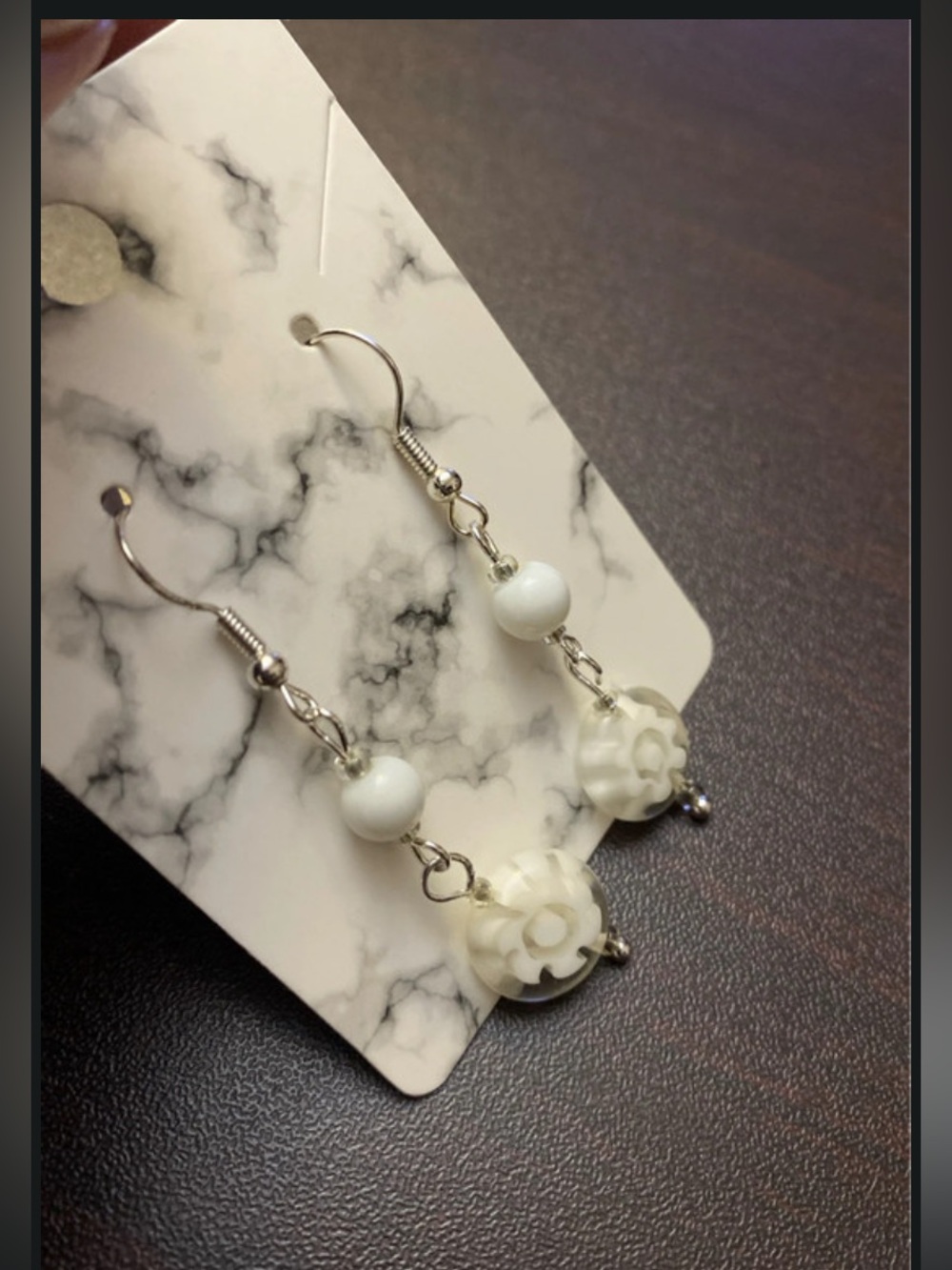 White Floral Bead Drop Earrings - Women Jewelry